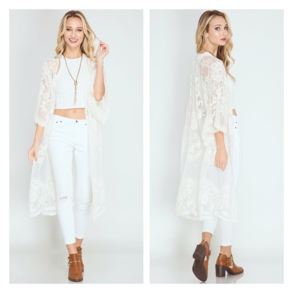 Blue Rain Tops - NWT Francescas's Sheer and Embroidered Kimono S